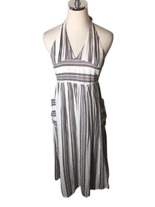 Urban Outfitters Dress Women's Size Medium Gray White Stripes Sleeveless Midi - Picture 1 of 6