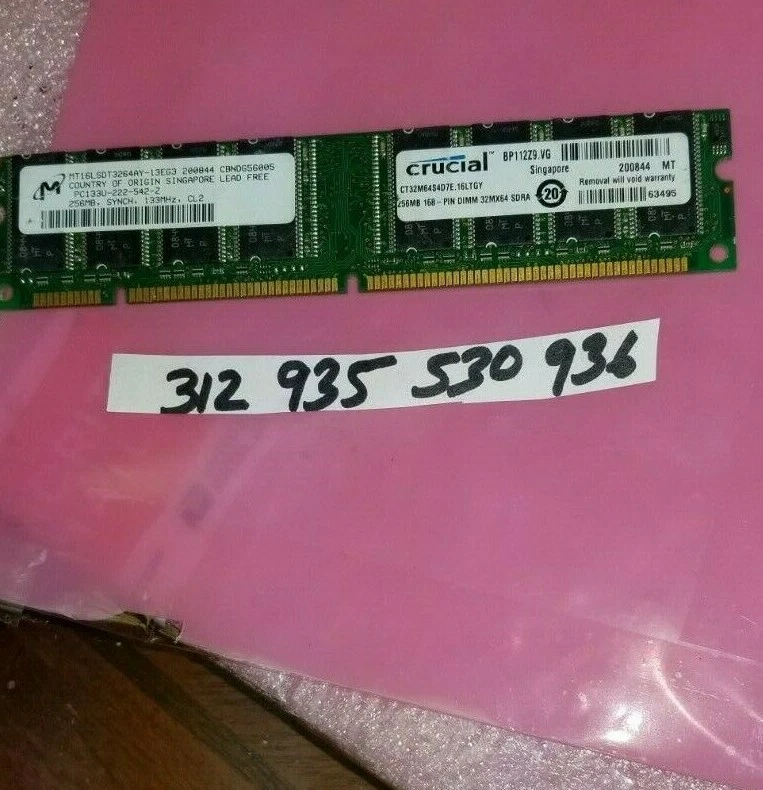 512MB SD  133 CL2   SDRam 133 168pin  ram dual rank non-ecc 32x8 2rx8 intel ram  - Image 1 of 1