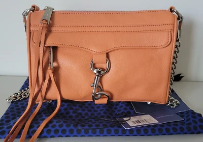 Rebecca Minkoff Coral Naranja y Plata Mac Bandolera Bolso de Hombro Cartera Cuero Foto 1 de 4