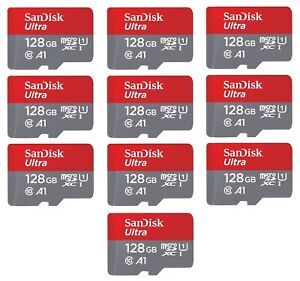 10 x SanDisk Ultra 128GB microSDXC 100MB/s A1 C10 UHS-I Micro SD SDSQUAR-128G