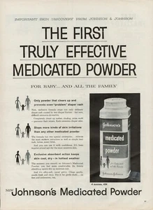 1957 Medicated Powder Johnson & Johnson Vintage Print Ad Baby Family Skin Dry - Picture 1 of 8