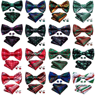 Mens Christmas Bow Tie Black Red Blue Snow Paisley Floral  Bowties Set Gift - Image 1 of 4