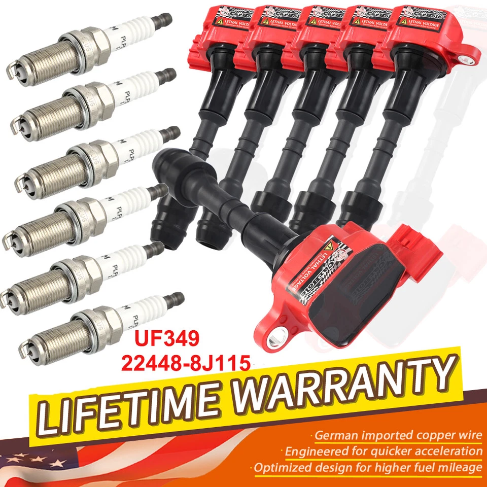 Set of 6 Ignition Coil Pack and Spark Plugs for Maxima Murano Pathfinder Quest - Image 1 of 4