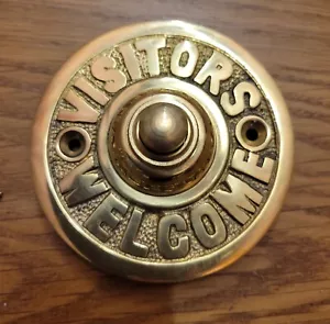 Victorian Style Retro Round Bell Push Door Button Solid Brass VISITORS WELCOME - Picture 1 of 7