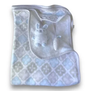 Blankets & Beyond Baby Blanket Bunny & Carrot Toys Plush Blue Gray Design - Picture 1 of 5