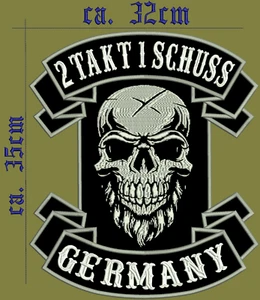 Totenkopf 2TAKT 1 SCHUSS GERMANY Rückenpatch  Biker Kutte 32x35cm - Imagen 1 de 6