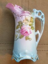 Antique RS PRUSSIA Porcelain PITCHER CREAMER Flowers RED MARK   FREE SHIP