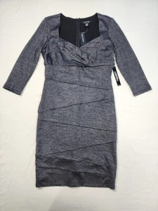 White House Black Market Jaspe 3/4 Ärmel dunkelgrau anthrazit Kleid Größe 10 neu mit Etikett - Bild 1 von 11