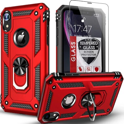 Funda para teléfono iPhone XR/XS Max a prueba de golpes con soporte + pantalla de vidrio templado Foto 1 de 4