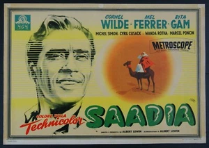 fotobusta pittorica film SAADIA Cornel Wilde Mel Ferrer Rita Gam 1954 NANO art B - Picture 1 of 1