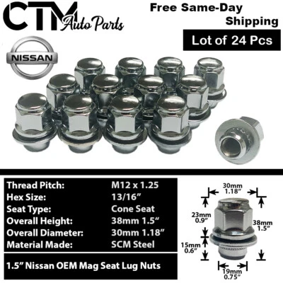 24 Chrome Nissan Infiniti 12x1.25 OEM Factory Style Mag Type Replacement Lug Nut - Image 1 of 4