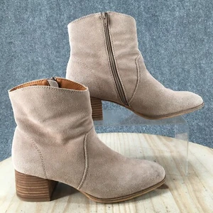 Lucky Brand Boots Womens 9.5 M Laiden Ankle Booties Beige Leather Block Heels - Picture 1 of 17