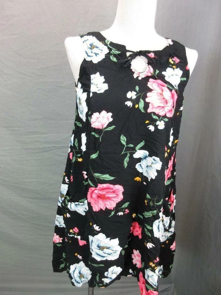 Top de verano antiguo azul marino talla XL (14) para niñas negro floral 100 % viscosa sin mangas T997 Foto 1 de 4