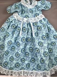 Doll Clothes Handmade Light Blue Dress With A Floral Pattern Light Blue Lace W/ - Picture 1 of 11