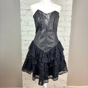 Vintage 90’s Chia Leather & Lace Strapless Dress - Picture 1 of 9