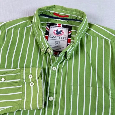 Cactus Shirt Mens  Size XL Button Up Long Sleeve Western Striped Green White - Image 1 of 4