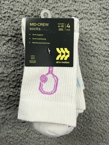 All In Motion Socken Damen 4-10 weiß Multi Mid Crew Pickleball sportlich 4er-Pack - Bild 1 von 7