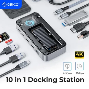 Hub USB-C ORICO 10 en 1 avec ventilateur de refroidissement boîtier SSD M.2 station d'accueil HDMI 4K - Photo 1/8