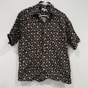 Pierre Cardin Black Geometric Print Short Sleeve Button Up Shirt Mens - Picture 1 of 3