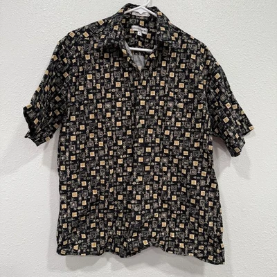 Pierre Cardin Black Geometric Print Short Sleeve Button Up Shirt Mens - Image 1 of 3