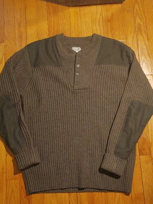 LL Bean Commando Sweater Men XXL-Reg 100% Merino Wool Elbow Patches Henley  - Image 1 of 4