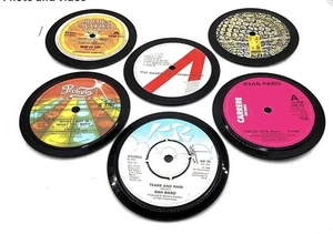 Handgefertigte Vinyl-Schallplattenuntersetzer in Retro-Qualität, Retro-Musik, 6er-Set - Bild 1 von 5