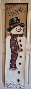 Hand Painted Hanging Christmas Snowman "Welcome" On Canvas 61" - Picture 1 of 13