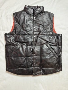 RRL Double RL Ralph Lauren Quilted Western Leather Puffer Vest Size L - Picture 1 of 9