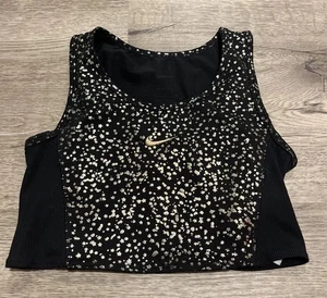 NIKE DRI FIT ONE TRAINING CROP TANK TOP METALLIC GOLD BLACK DV3133-010 GIRLS S - Picture 1 of 7