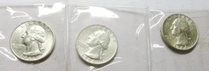 1961-D 1964-P  Three Washington Silver Quarters - Picture 1 of 2