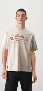 New Era T Shirt Heritage Patch Oversized Small New Without Tags Beige 22” PTP A6 - Picture 1 of 7