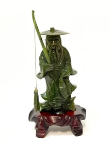 "Chinesische Fischer mit Angel" Nephrit Jade Figur Figure Figurine China um 1930 - Bild 1 von 11