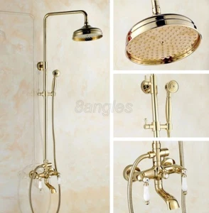 Luxus Gold Farbe Messing Dual Keramik Griffe Dusche Wasserhahn Badewanne Mischbatterie 8gf361 - Bild 1 von 7