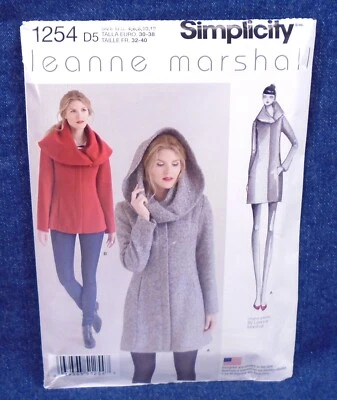 Simplicity Pattern 1254 Leanne Marshall Coat Wide Collar Big Hood Uncut 4-12 - Image 1 of 2