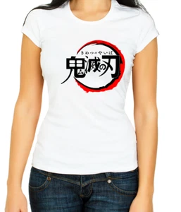 Hieroglyphics Anime Sign Demon Slayer White 3/4 Short Sleeve T Shirt Woman F426 - Picture 1 of 2