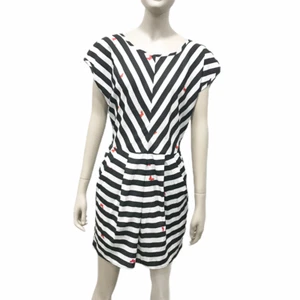 Solemio Mini Dress Black White Striped Open Back Red Butterfly Print Size L - Picture 1 of 6