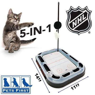 Pets First NHL Hockey Field Cat Scratcher Toy with Catnip & Plush Feather Wand - Image 1 of 3