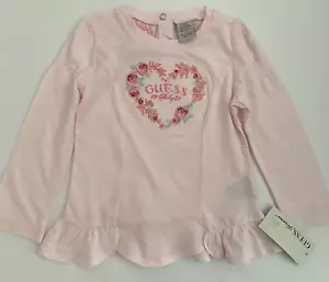 Guess Baby Girls Cotton Top Shirt Long Sleeves Embroidered Roses Pink 24 M NWT - Picture 1 of 2