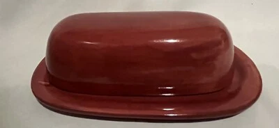 Pottery Barn Sausalito Ceramic 1/4 Lb. Covered Butter Dish Merlot Estate - Image 1 of 4