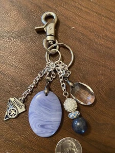 Tennessee Titans Purse Charm Key Ring Chain W/ Blue Lace Agate Pendant - Picture 1 of 4