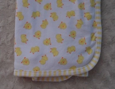 Vitaminas Manta Bebé Pato Amarillo Blanco Borde Rayas Patito Pato Pollito Lovey Foto 1 de 4