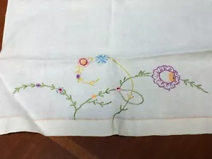 Vintage Leinen handbestickt Geschirrtuch Blumen Ranken - Bild 1 von 5