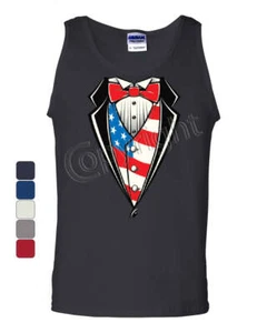 American Flag Tuxedo Tank Top Funny 4th of July Stars and Stripes Sleeveless - Picture 1 of 7