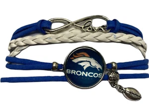 Denver Broncos  Infinity Bracelet Football Charm Braided Rope - Picture 1 of 4