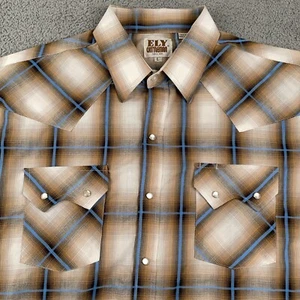 Ely Cattleman Shirt Mens Large Brown Blue Pearl Snap Sawtooth Western Cowboy - Picture 1 of 9