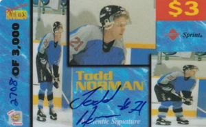 SPRINT 1995 SIGNATURE ROOKIES AUTO-PHONEX TODD NORMAN #31 AUTOGRAMM TELEFONKARTE - Bild 1 von 2