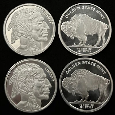 2 x BUFFALO redondo 1/2 oz plata fina .999 Foto 1 de 4