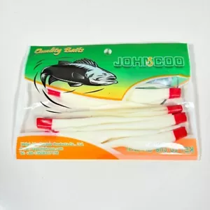 White Red Tip Fire Tip Rubber Fishing Lures (8 Pack) JOHNCOO Baits 5" Long - Picture 1 of 8