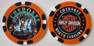 CHEROKEE HARLEY-DAVIDSON (NC) Full Color WIDE Orange/Black Poker Chip - Picture 1 of 3