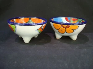 Lot of 2 Talavera Bowls Set  Salsa Molcajetes  Kitchen Mexican Pottery Folk Art  - Picture 1 of 5